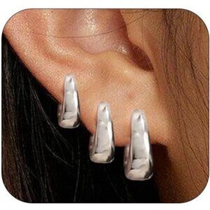 🆕 Women Silver Small Hoop Earrings Trendy Chunky Multiple Piercing Jewelry Gift